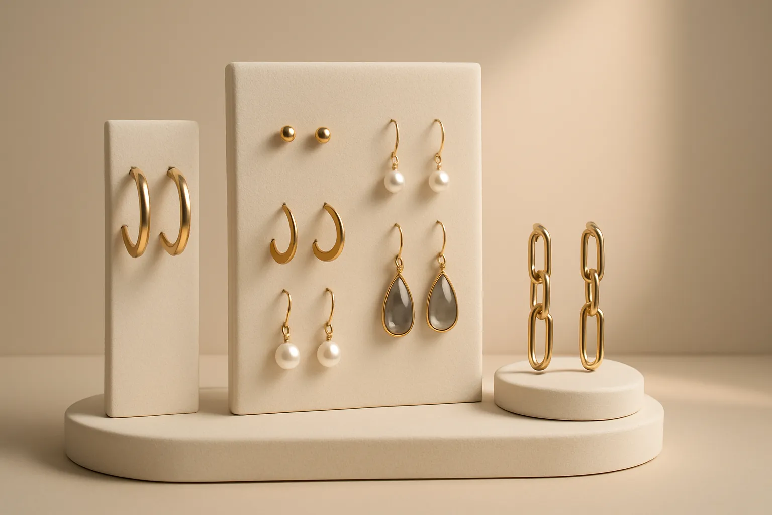 Elegant earring display with modern design.