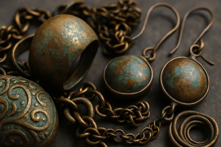 c1b11625 fed4 48e7 96c3 209df1643dbc Tarnished brass jewelry showing oxidation effects from exposure to moisture and air