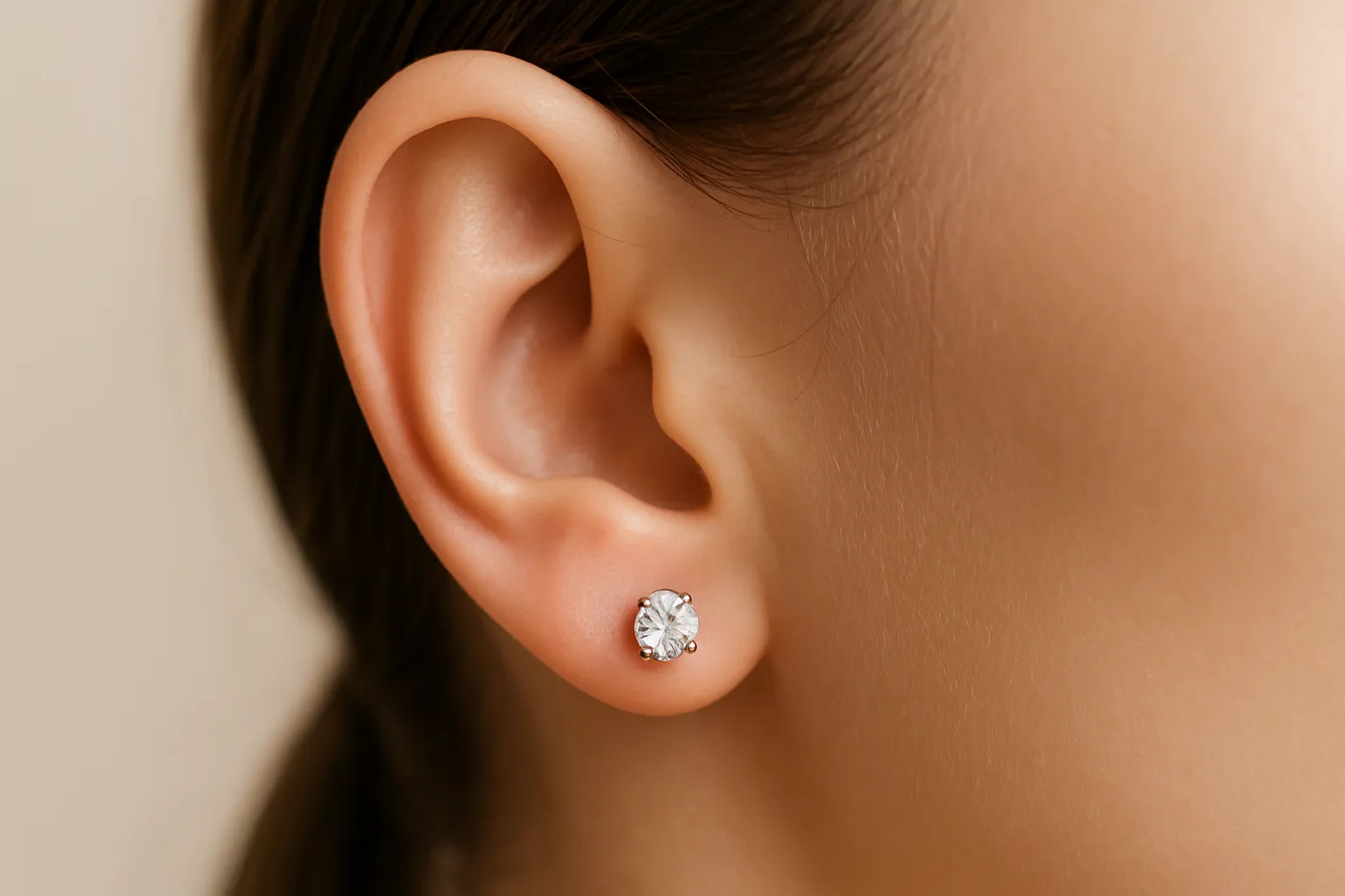 Beautiful ear piercing with diamond stud earring