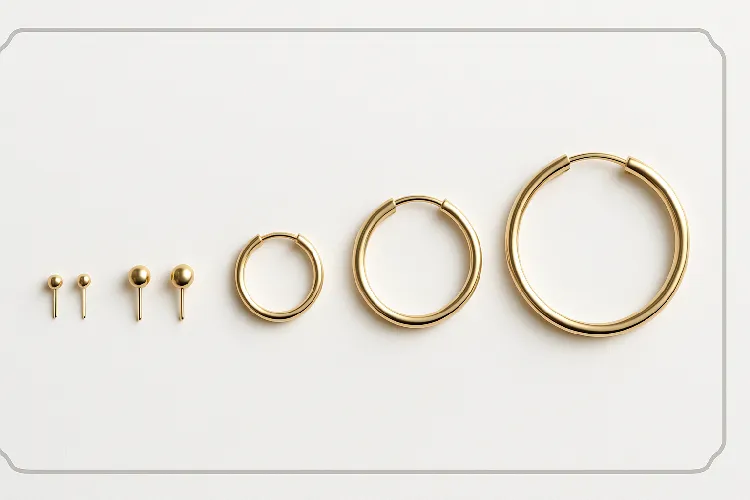 Selection of earrings in various sizes, from subtle to bold. Selection of earrings in various sizes, from subtle to bold.