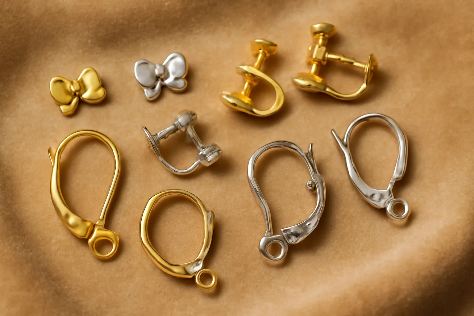 Assortment of earring clasps in elegant arrangement