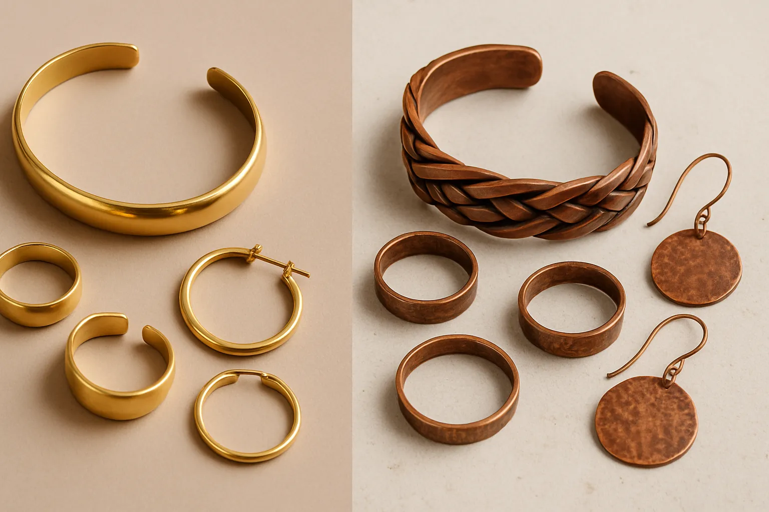 A stunning comparison of warm golden brass and rustic copper designs