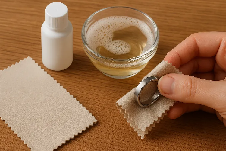 Caring for titanium jewelry with a cleaning kit.