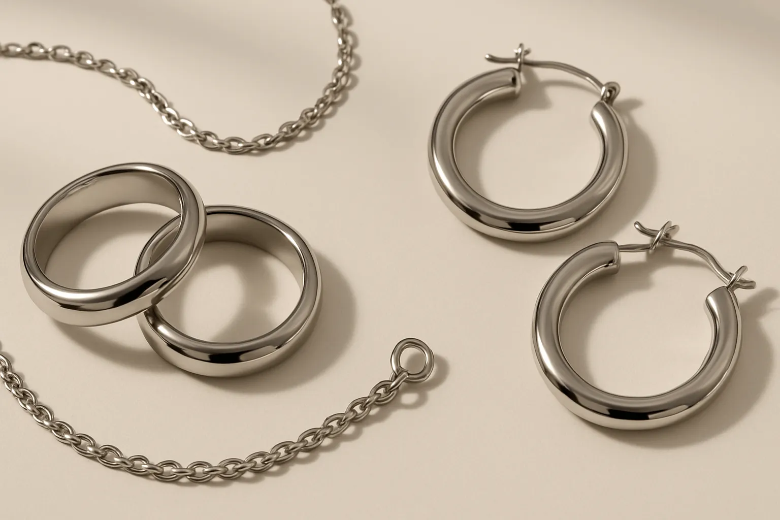 Display of high-quality 316L stainless steel jewelry