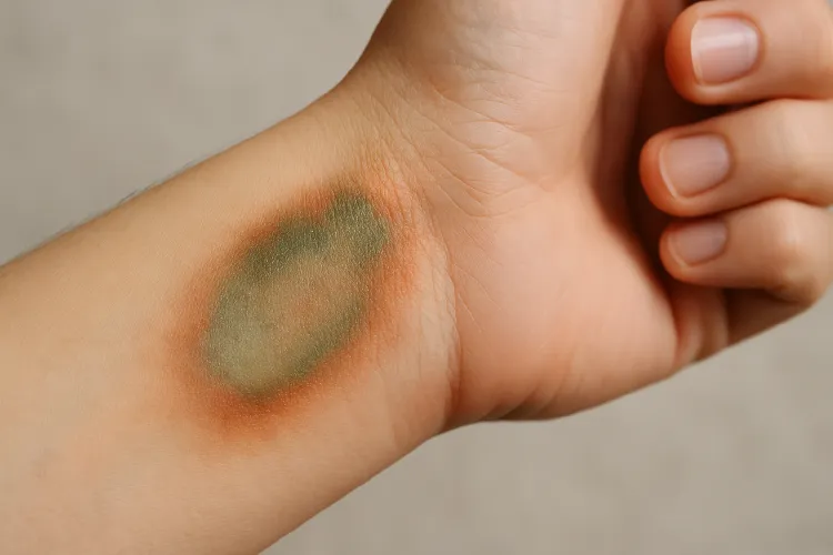 Green skin staining from brass jewelry Green skin staining from brass jewelry