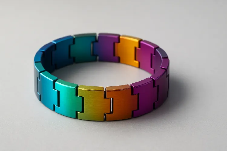 Colorful titanium bracelet showing durability and style.
