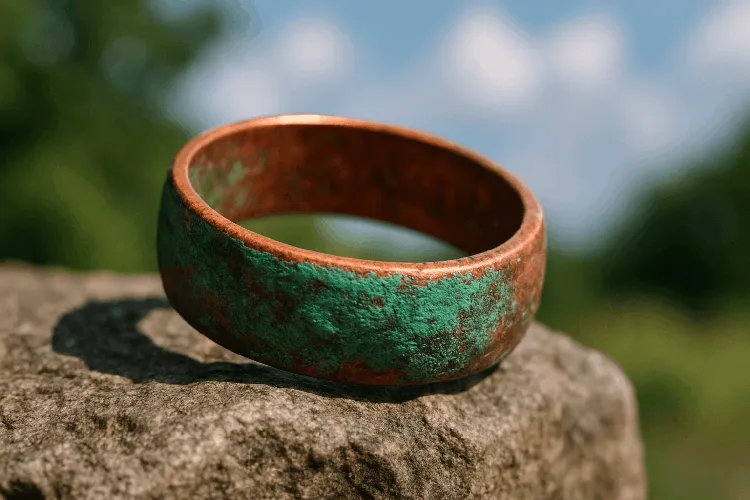 Copper tarnishing due to oxidation. Copper tarnishing due to oxidation.