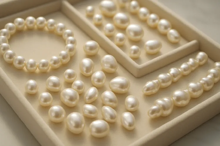 Different types of pearls on display, showing variety and uniqueness Different types of pearls on display, showing variety and uniqueness