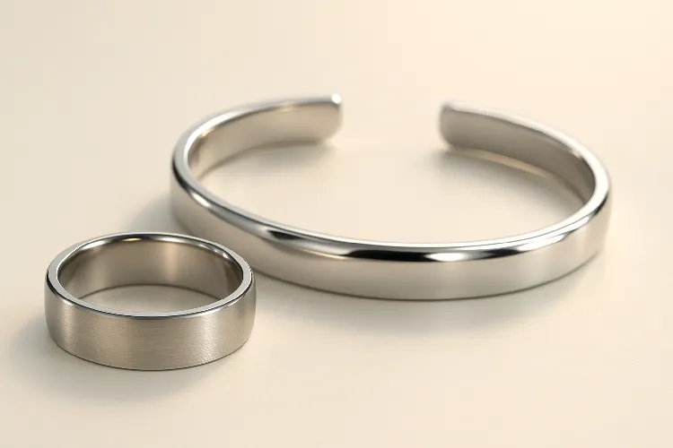 Shiny, well-maintained titanium jewelry. Shiny, well-maintained titanium jewelry.
