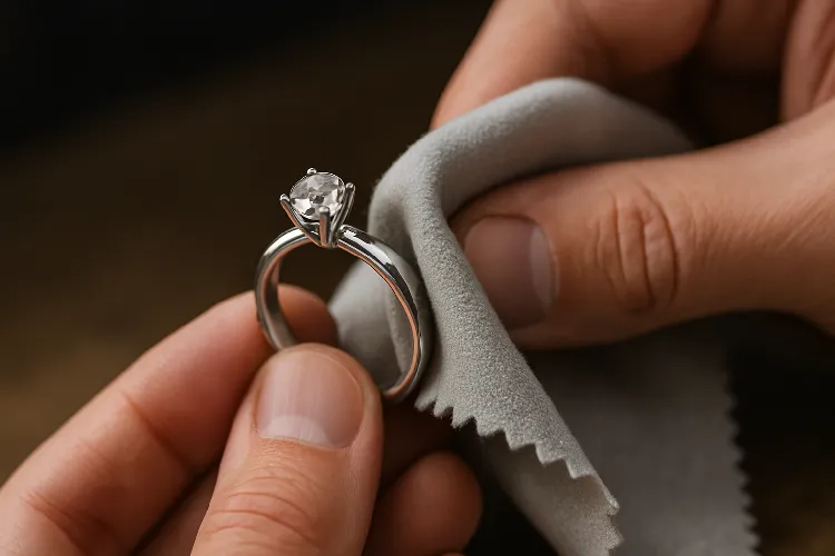 Jeweler Polishing Platinum Jewelry Jeweler Polishing Platinum Jewelry