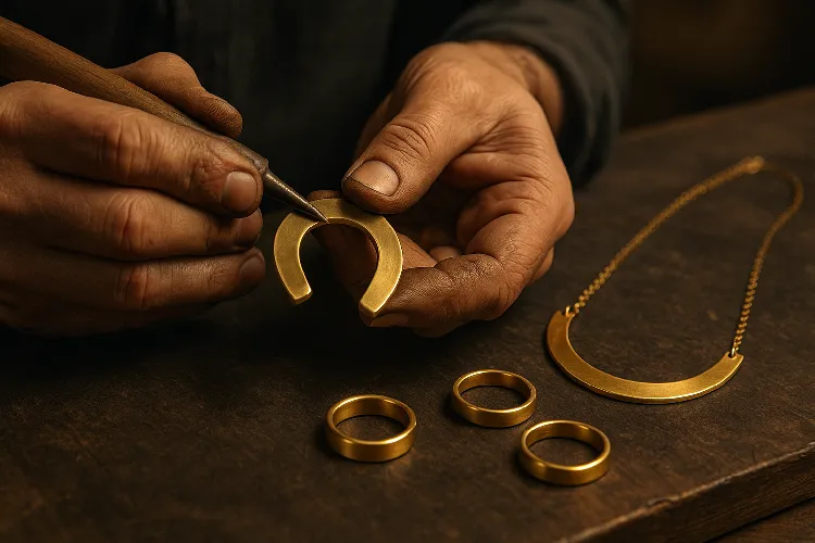 Skilled artisan crafting detailed brass jewelry Skilled artisan crafting detailed brass jewelry