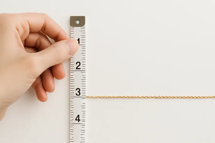 Gold chain measured by tape Gold chain measured by tape