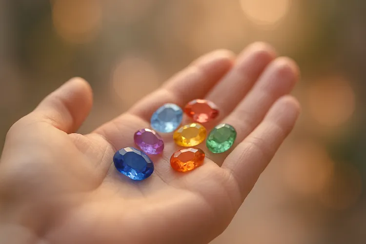 Birthstones representing personality in a hand Birthstones representing personality in a hand