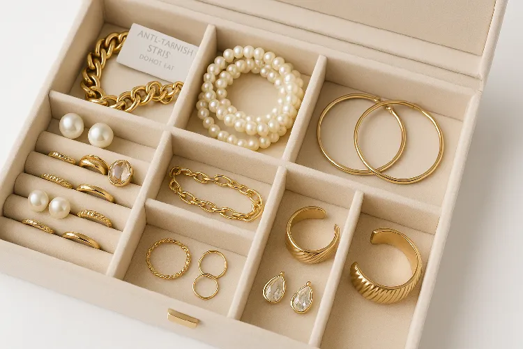Costume jewelry stored in a protective jewelry box Costume jewelry stored in a protective jewelry box