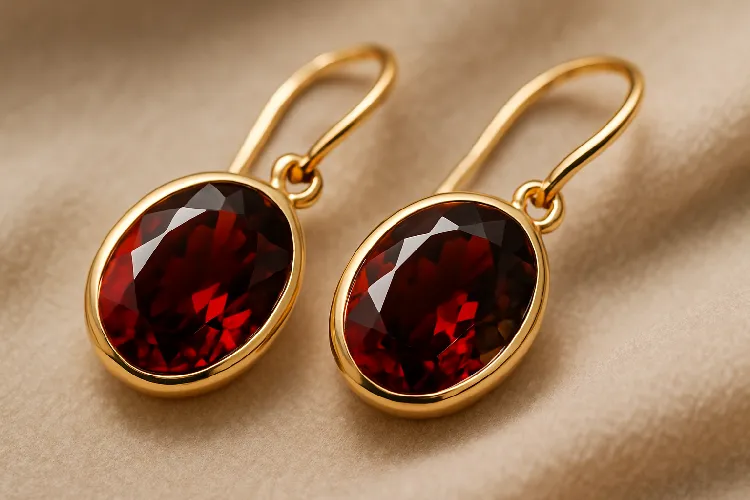 Red garnet earrings highlighting deep red hues Red garnet earrings highlighting deep red hues