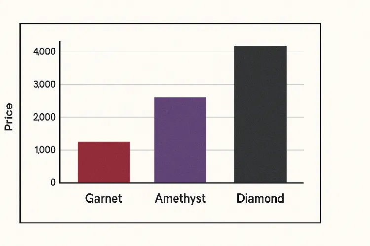 Price comparison of birthstones, showcasing diamonds, rubies, and garnets. Price comparison of birthstones, showcasing diamonds, rubies, and garnets.