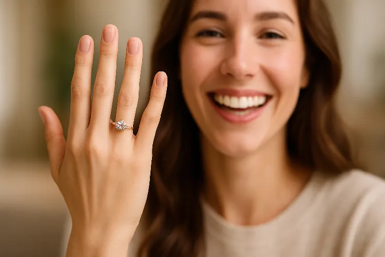 Person wearing resized engagement ring Person wearing resized engagement ring