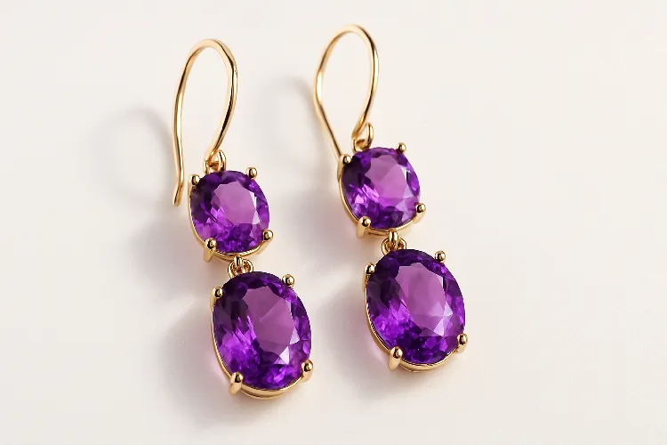 Purple amethyst earrings sparkling in the light Purple amethyst earrings sparkling in the light