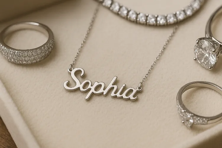 Sterling silver name necklace showcasing luxury within a budget. Sterling silver name necklace showcasing luxury within a budget.