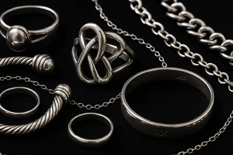 Variety of Mexican silver jewelry, highlighting craftsmanship and quality. Variety of Mexican silver jewelry, highlighting craftsmanship and quality.