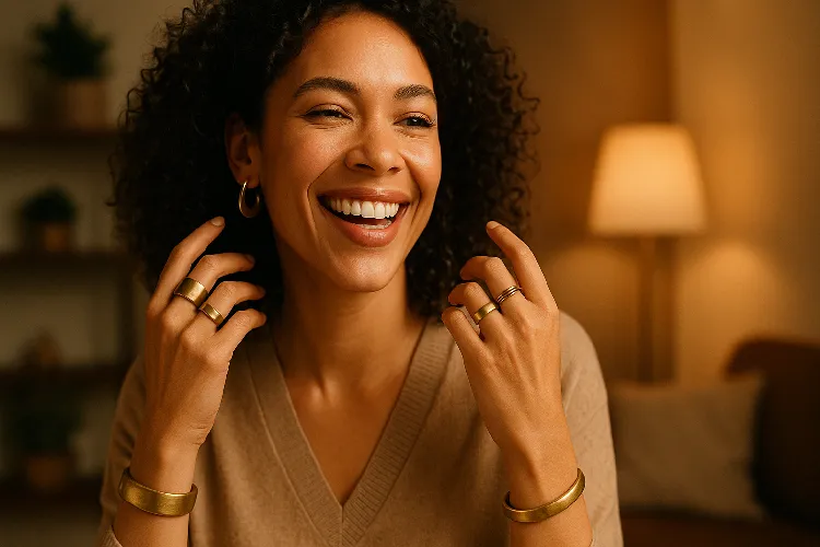 Happy customer showing off their stylish brass jewelry Happy customer showing off their stylish brass jewelry