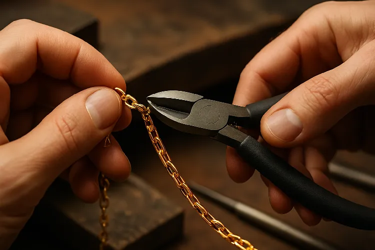 Cutting a necklace with pliers Cutting a necklace with pliers
