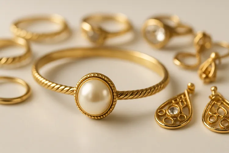 Elegant gold-plated rings with pearls Elegant gold-plated rings with pearls