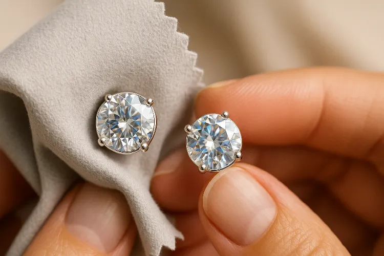 Cleaning birthstone earrings with soft microfiber cloth Cleaning birthstone earrings with soft microfiber cloth