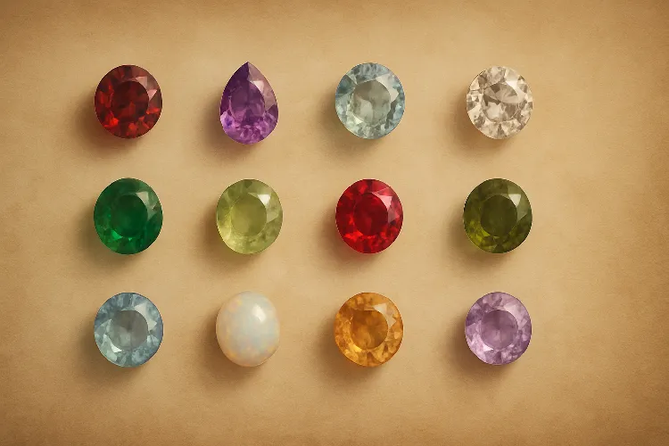 12 birthstones representing each month in vintage style 12 birthstones representing each month in vintage style