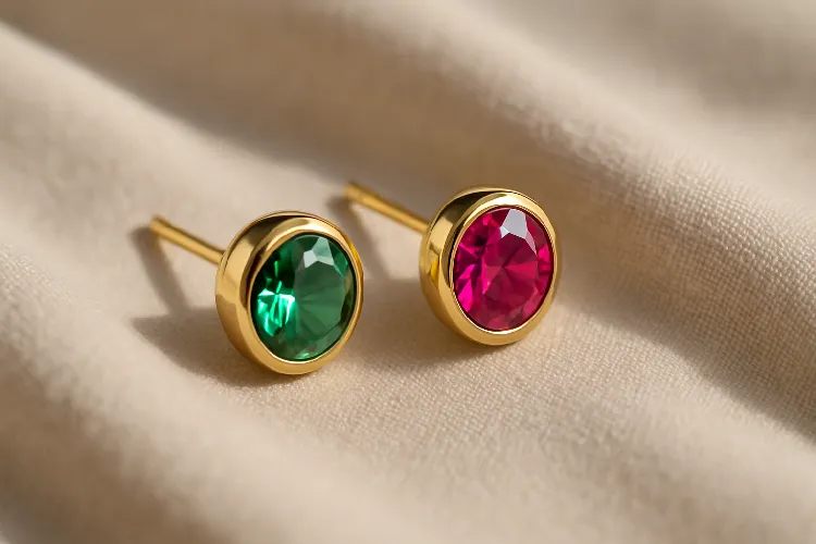 Gold stud earrings with vibrant birthstone gemstones Gold stud earrings with vibrant birthstone gemstones