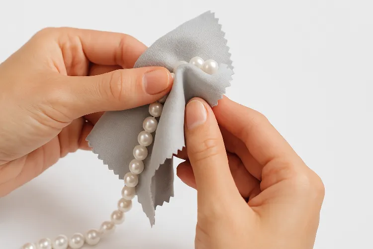 Cleaning costume jewelry with a microfiber cloth Cleaning costume jewelry with a microfiber cloth