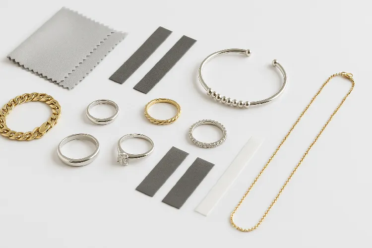 Jewelry stored with anti-tarnish strips for care Jewelry stored with anti-tarnish strips for care