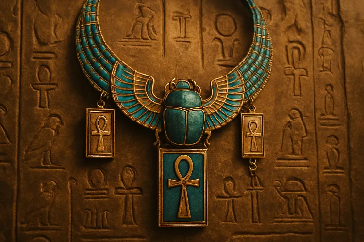 Ancient Egyptian necklace and pendant with scarab design Ancient Egyptian necklace and pendant with scarab design