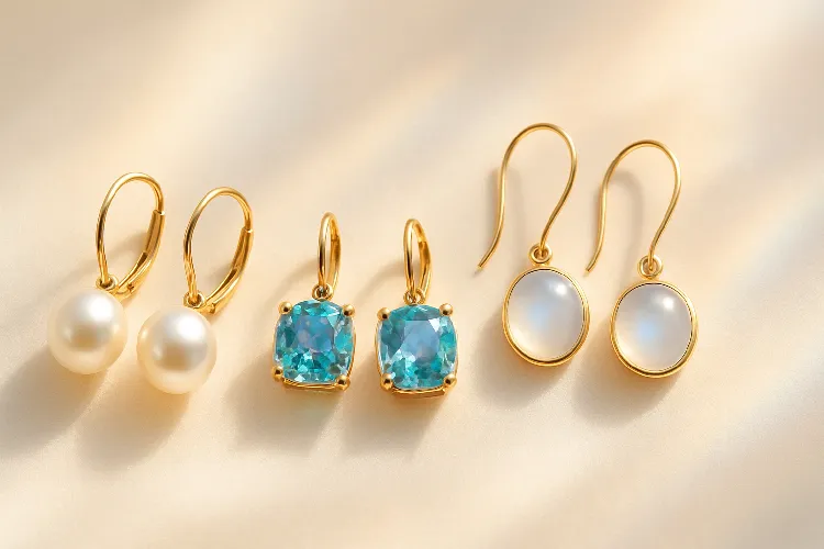 Elegant pearl, alexandrite, and moonstone earrings Elegant pearl, alexandrite, and moonstone earrings