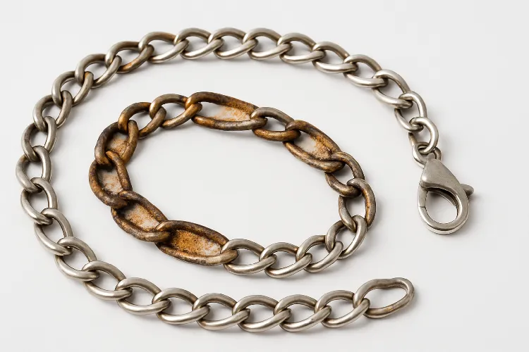 Tarnished costume jewelry showing discoloration Tarnished costume jewelry showing discoloration