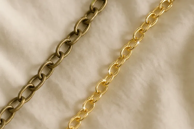 Before and after cleaning a gold chain necklace Before and after cleaning a gold chain necklace
