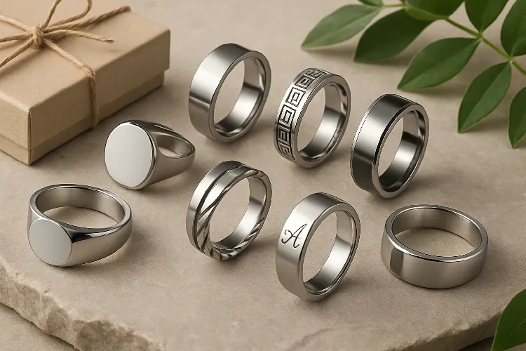 Assorted stainless steel rings showcasing elegant designs and quality craftsmanship Assorted stainless steel rings showcasing elegant designs and quality craftsmanship