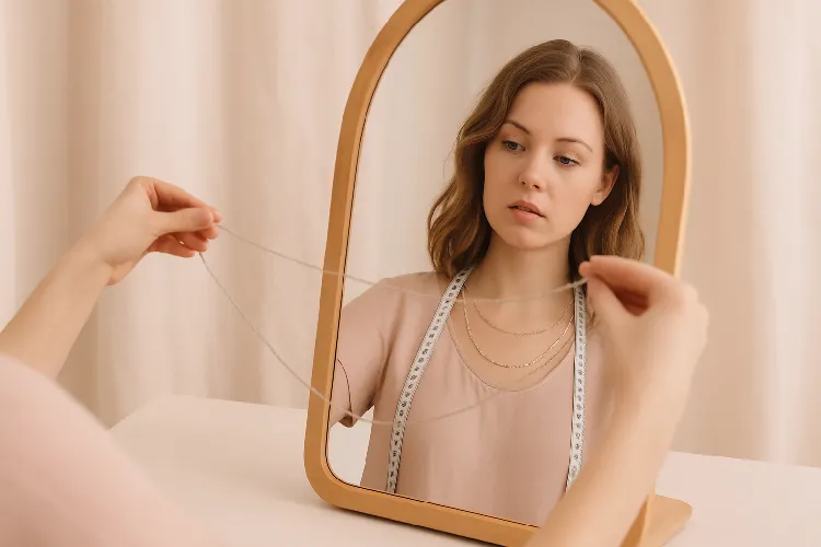 Measuring necklace length with tape and string Measuring necklace length with tape and string