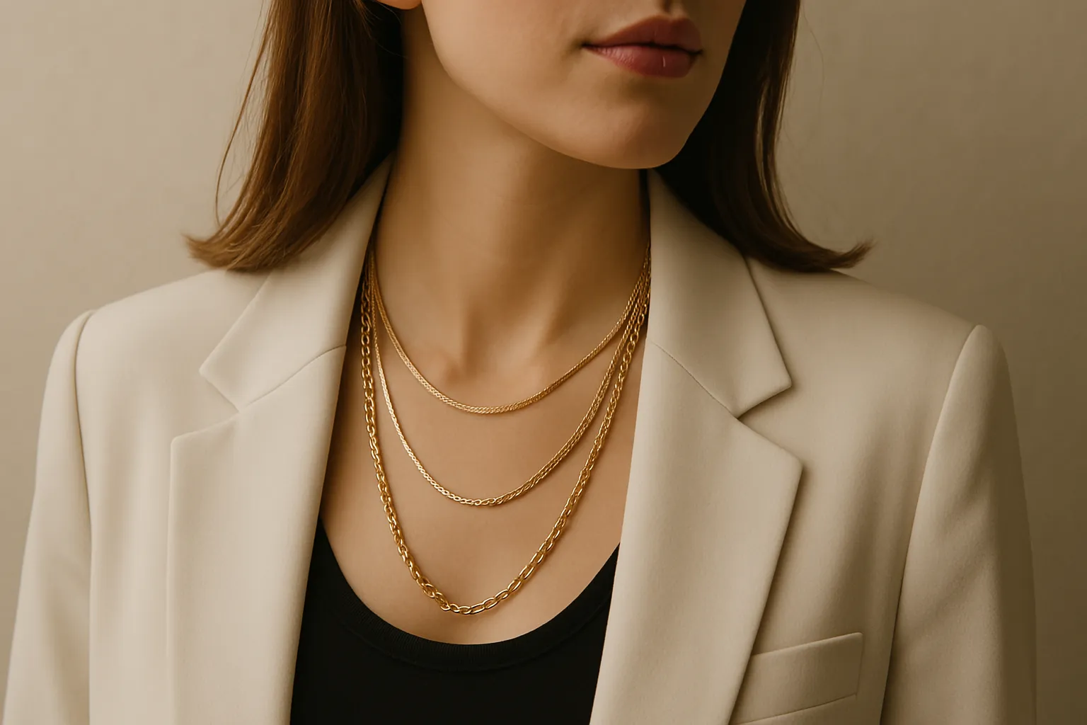 Women wear multi-layer necklaces for a stylish folded style.
