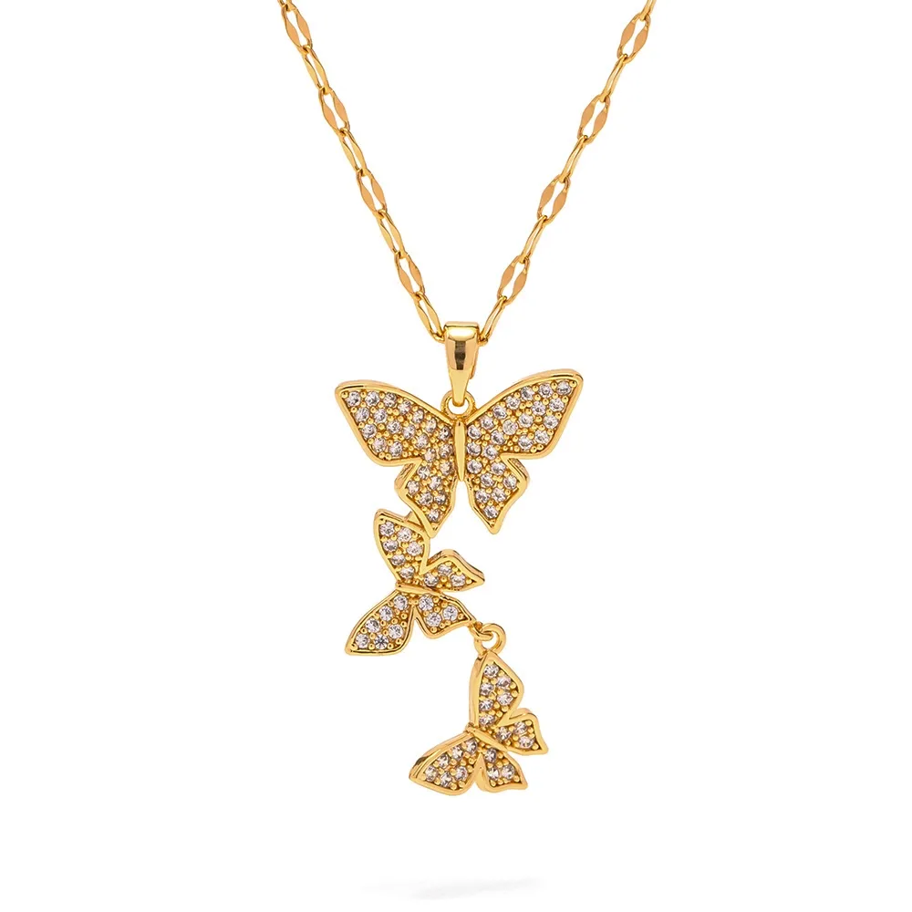 Gold plated stainless steel butterfly necklace with crystal accents