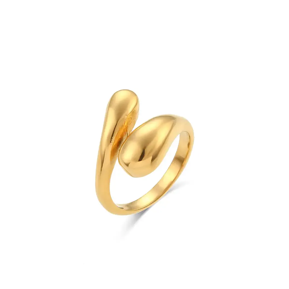 Open stainless steel ring with a smooth fluid curved design