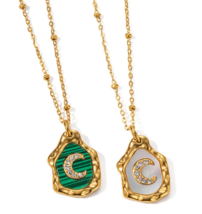 Stainless steel charm necklaces with crescent moon crystal designs