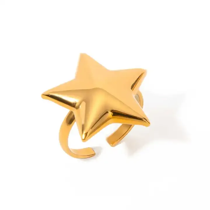 Stainless steel gold star ring with a bold modern design