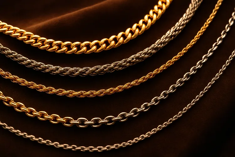 A variety of gold chain, different chain design. A variety of gold chain, different chain design.