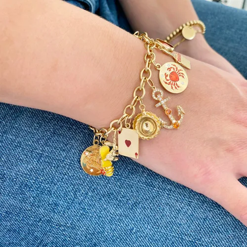 Charm bracelet showcasing personal flair. Charm bracelet showcasing personal flair.