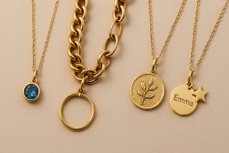 Multiple gold necklaces: simple, dramatic, vintage and custom pendants Multiple gold necklaces: simple, dramatic, vintage and custom pendants