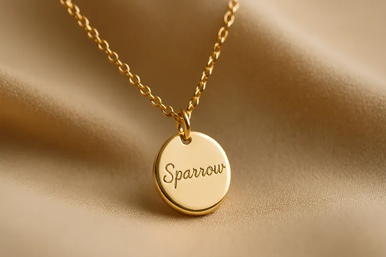 Engraved "Sparrow" gold necklace pendant Engraved "Sparrow" gold necklace pendant