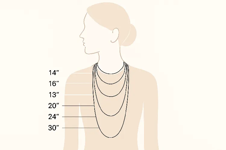 Necklace length comparison: 14 inches to 30 inches Necklace length comparison: 14 inches to 30 inches