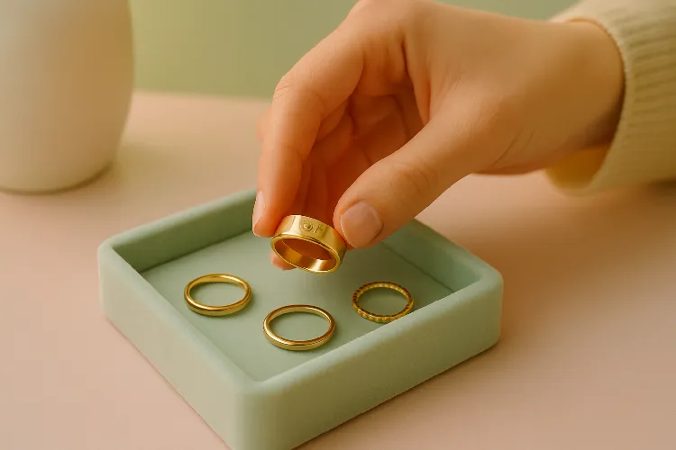 Gold jewelry on a green tray Gold jewelry on a green tray