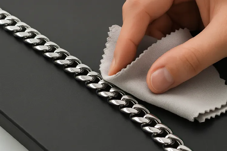 Cleaning a stainless steel curb chain. Cleaning a stainless steel curb chain.
